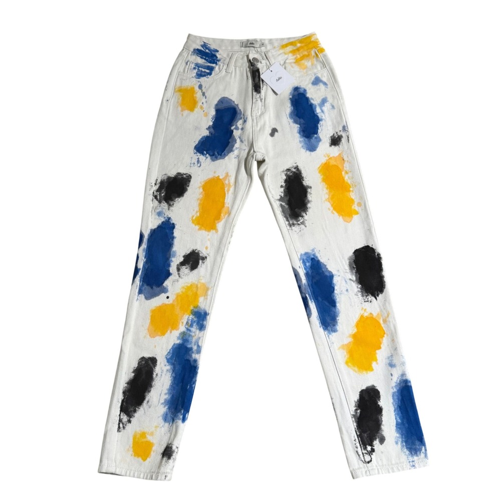 Adika Rukasini White Spray Paint Splatter Jeans Relaxed Tapered Streetwear Small